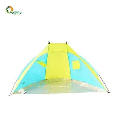 Fishing beach shade tent outdoor fiberglass pole 110g PE waterproof bottom blue yellow UV30+  H-001
