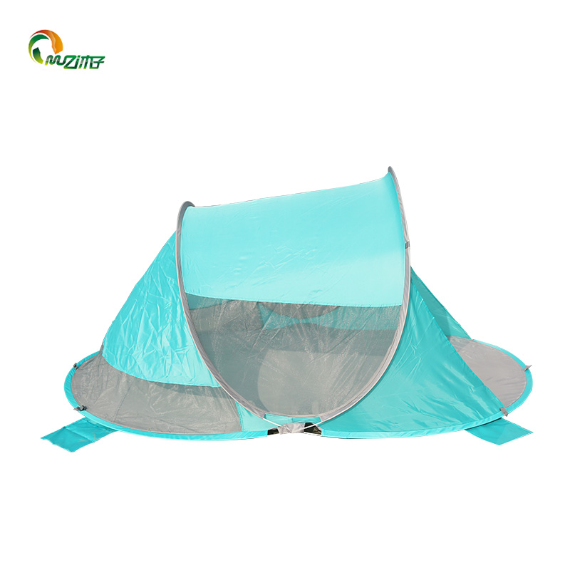 Double anti-ultraviolet 50+ fabric automatically pop up beach shade tent with 4 pegs solid fiberglass P-002